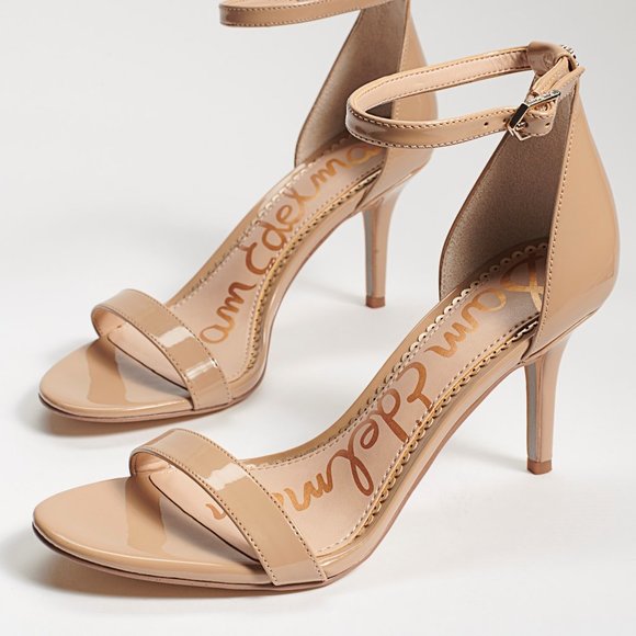 Sam Edelman Patti Nude Patent Leather Ankle Strap Heeled Sandals Size 9.5 Wide - Picture 1 of 14